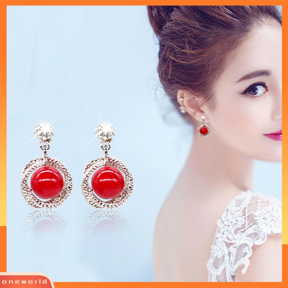 [WOD] Wanita Elegan Berlian Imitasi Mutiara Imitasi Lingkaran Menjuntai Ear Stud Earrings Perhiasan Hadiah