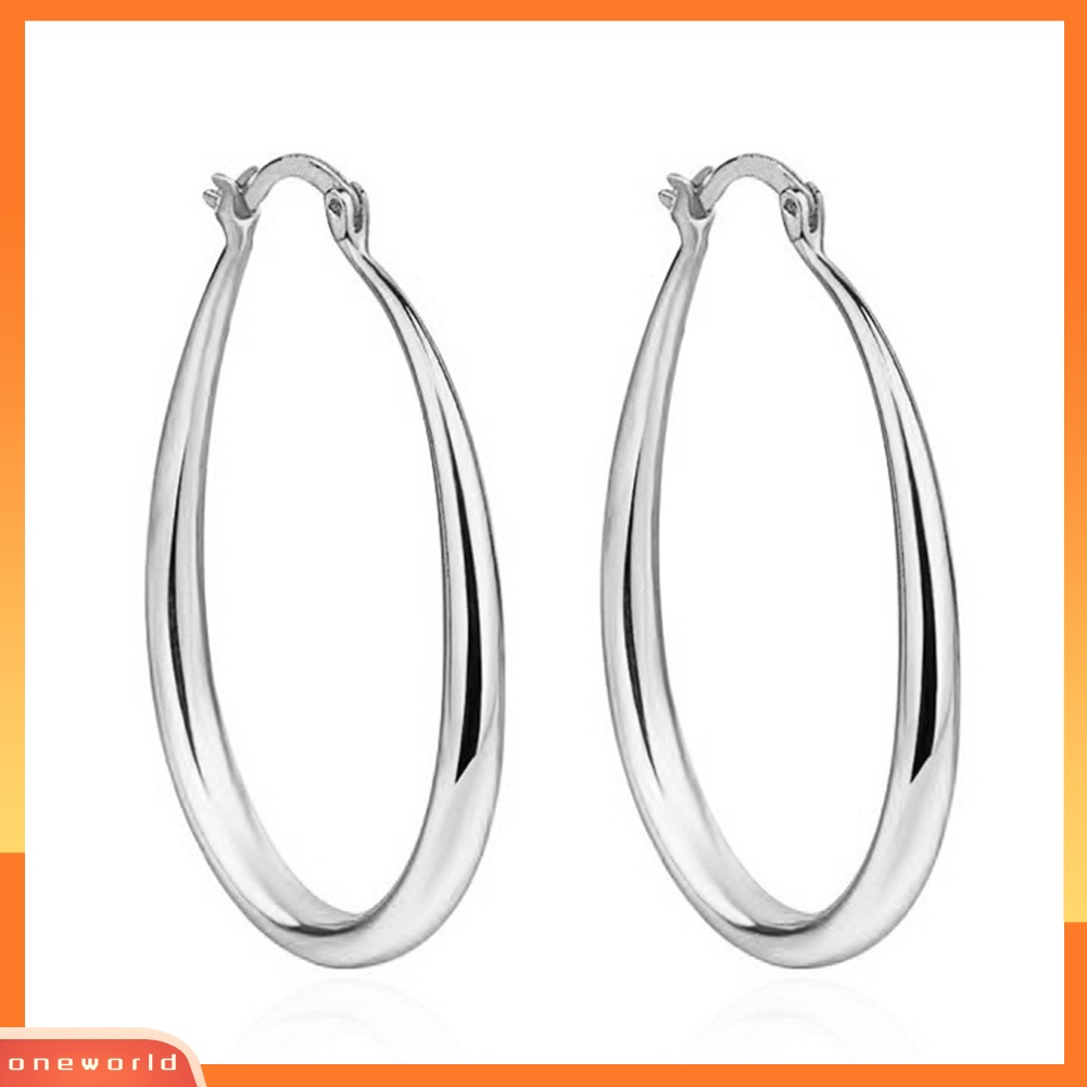 [WOD] 1pasang Anting Wanita Sederhana Dress Up Paduan Kantor Lady Oval Tipe Hoop Alloy Earrings Pakaian Sehari-Hari