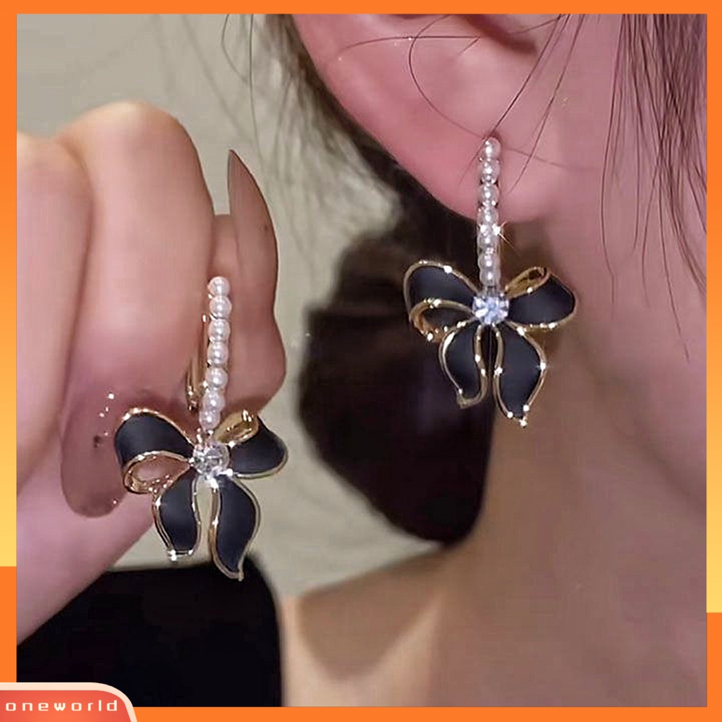 [WOD] 1pasang Drop Earrings Kupu Jumbai Wanita Vintage Bow-knot Stud Earrings Hadiah Ulang Tahun