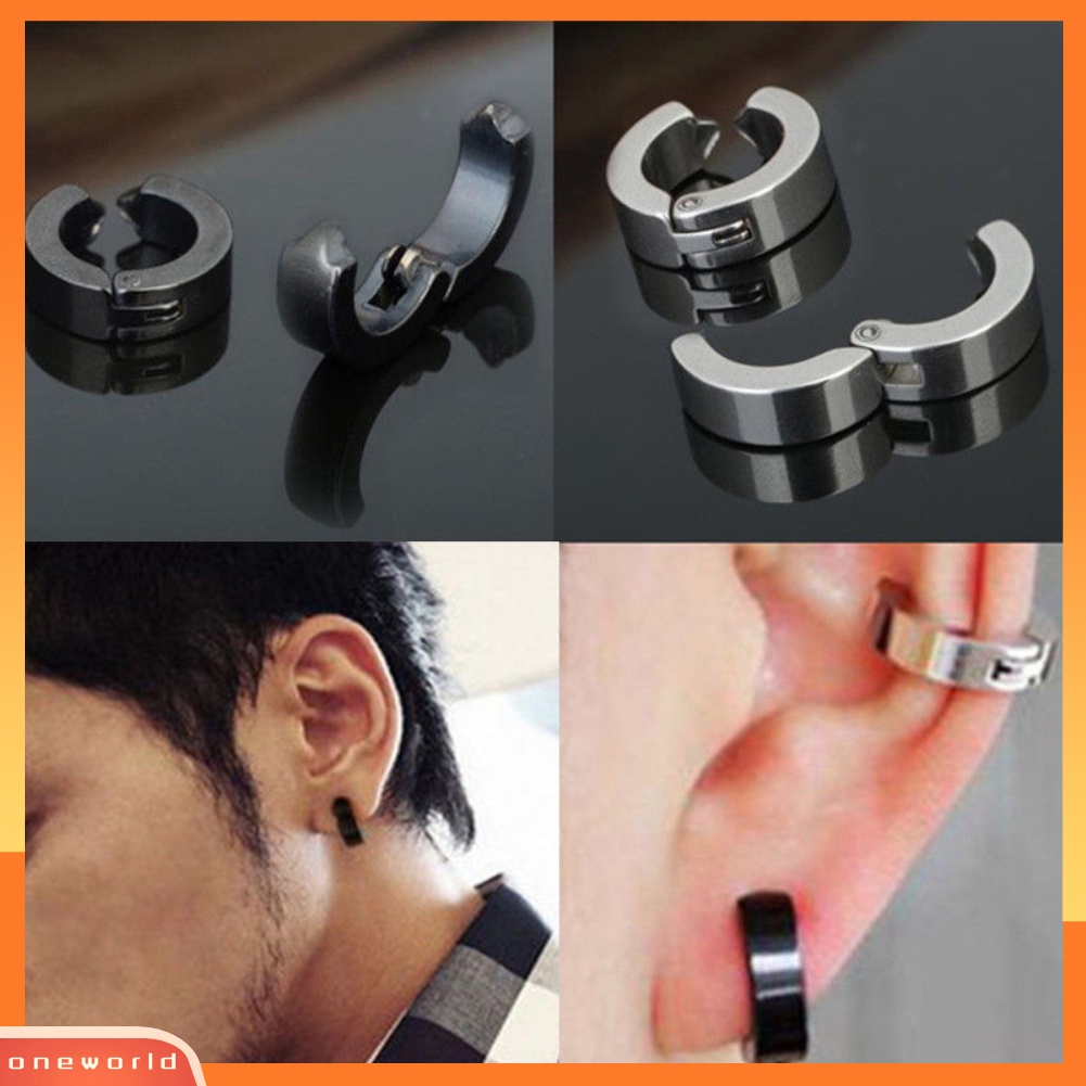 [WOD] 2pcs Punk Unisex Stainless Steel Non-Piercing Klip On Cuff Hoop Earrings Jewelry