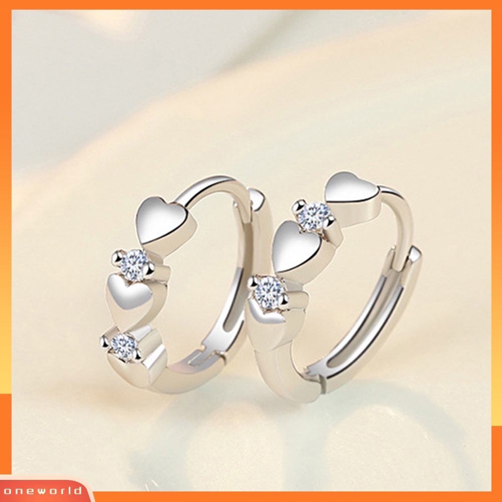 [WOD] Fashion Pesta Wanita Bling Cubic Zirconia Hias Hati Huggie Earrings Perhiasan