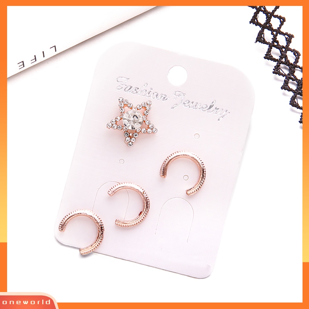 [WOD] 4 Pcs Bintang Setengah Lingkaran Setengah Lingkaran Telinga Stud Cuff Klip Anting Wanita Pesta Perhiasan