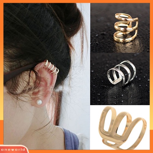 [WOD] Wanita Punk Telinga Klip Cuff Anting Non-Piercing Berongga Bentuk U Klip On Perhiasan