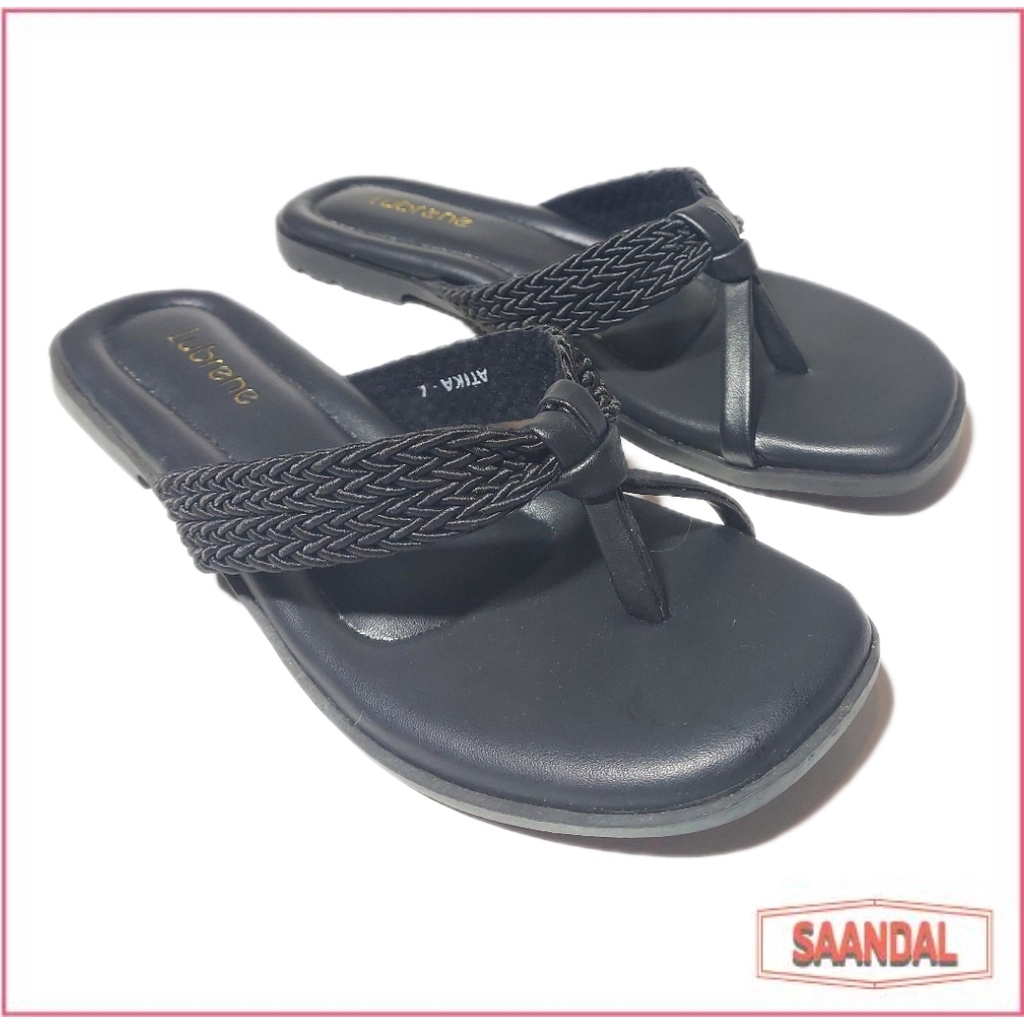 Sandal Selop Tali Ikat Jempol Kulit Lubrene Atika Elegant Black Hitam