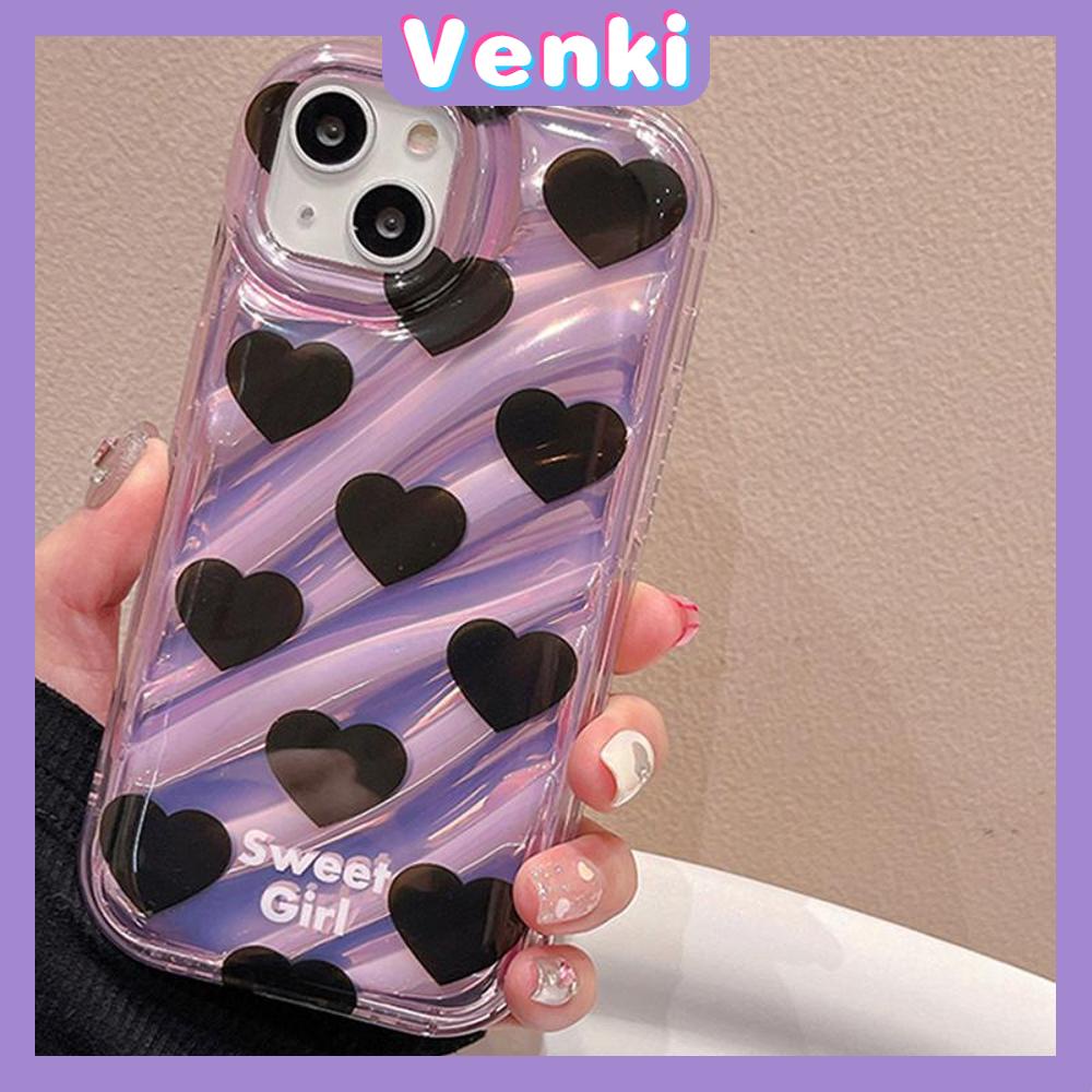 VENKI - iPhone Case untuk iPhone 11 Laser Reflektif Bening Ponsel Case TPU Lembut Shockproof Airbag Case Sederhana Hitam Hati Kompatibel dengan iPhone 14 13 Pro Max 12 Pro Max XR XR 7 8Plus