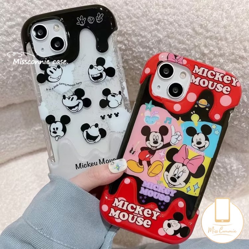 IPHONE Couple Casing Ponsel Kartun Lucu Mickey Minnie Mouse Kompatibel Untuk Iphone11Xr 7Plus 8Plus 7 8 Plus 11 14 13 12 Pro Max X XS Max Kreatif Permen 3D Es Krim Shockproof Soft Cover