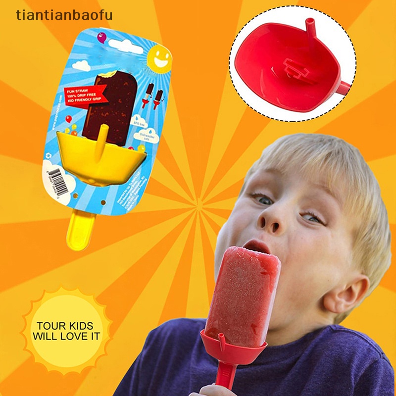 [tiantianbaofu] Tempat Es Loli Dengan Sedotan Drip Free Tempat Es Krim Anak Anti Bocor Butik Kotor