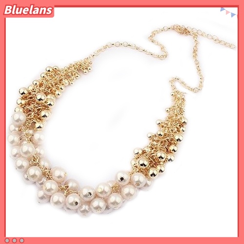 [BLS] Wanita Fashion Multilayer Mutiara Imitasi Choker Kerah Bib Statement Chain Necklace