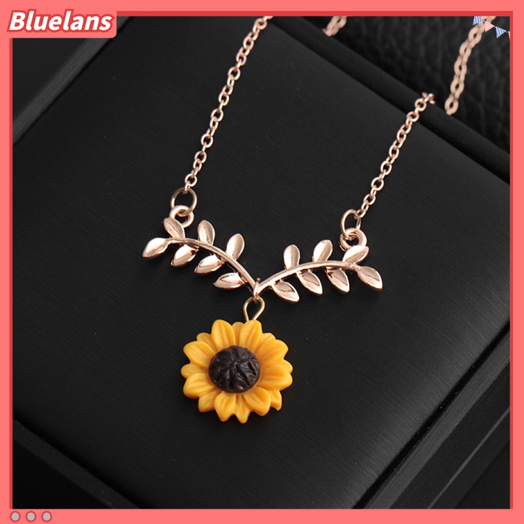 [BLS] Kalung Choker Mewah Liontin Bunga Matahari Bentuk Daun Bahan Alloy Untuk Pesta