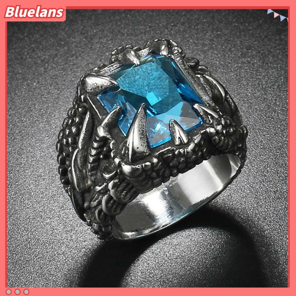 [BLS] Pria Vintage Naga Bentuk Cakar Cubic Zirconia Hias Cincin Pesta Prop Perhiasan