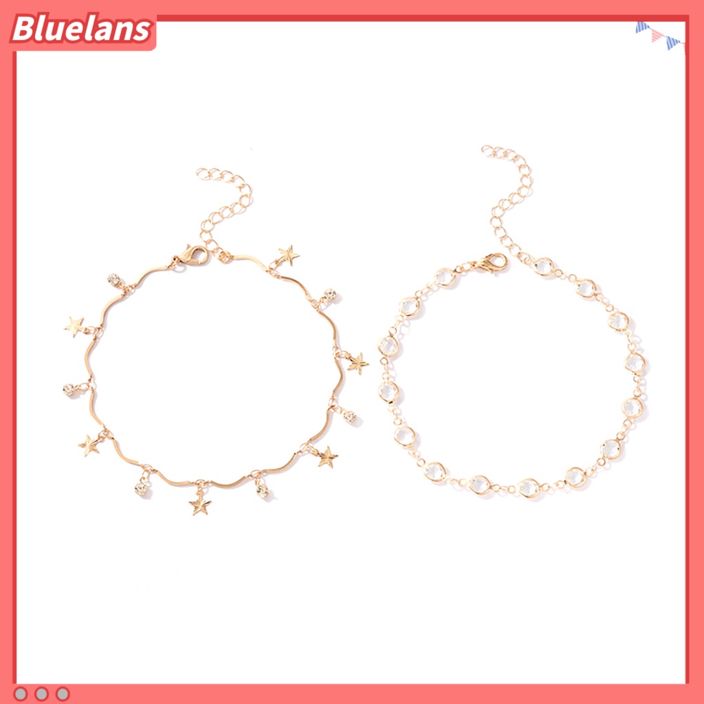 [BLS] 2pcs /Set Gelang Kaki Stackable All-match Adjustable Liontin Bintang Gelang Kaki Logam Untuk Pesta
