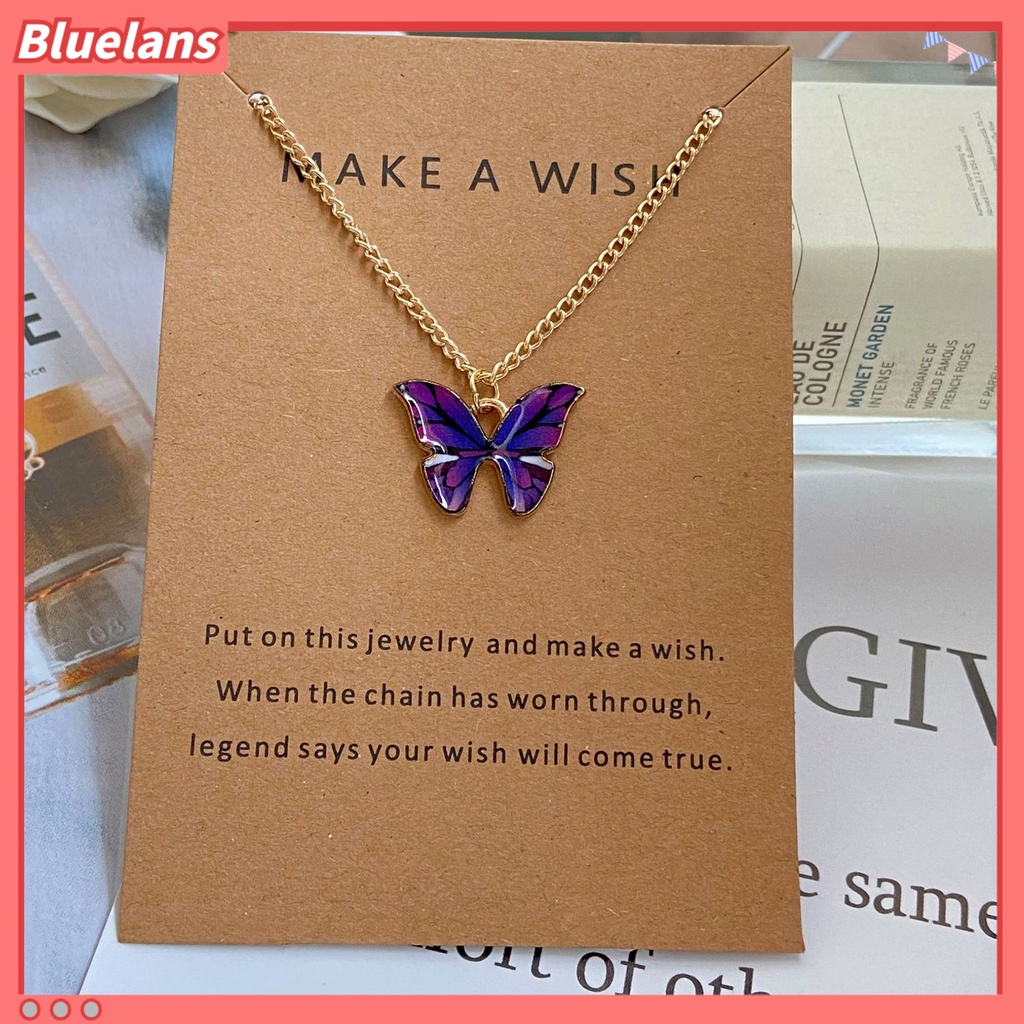 [BLS] Wanita Kalung Hidup Indah Tepi Halus Dipoles Kupu-Kupu Bentuk Pacaran Leher Rantai Aksesori Perempuan