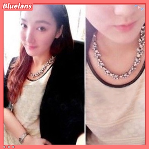 [BLS] Wanita Pesta Mewah Crowd Bening Berlian Imitasi Bunga Perunggu Choker Bib Kalung