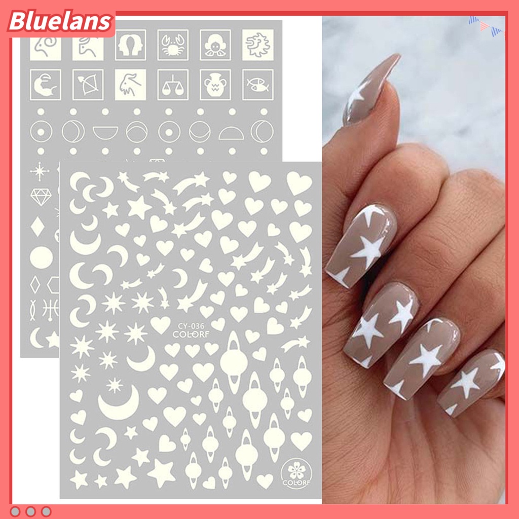 [BLM] 1lembar Indah Kuku Stiker Kertas Lengket Tinggi 3D Luminous Glow Manicure Decal Untuk Rumah