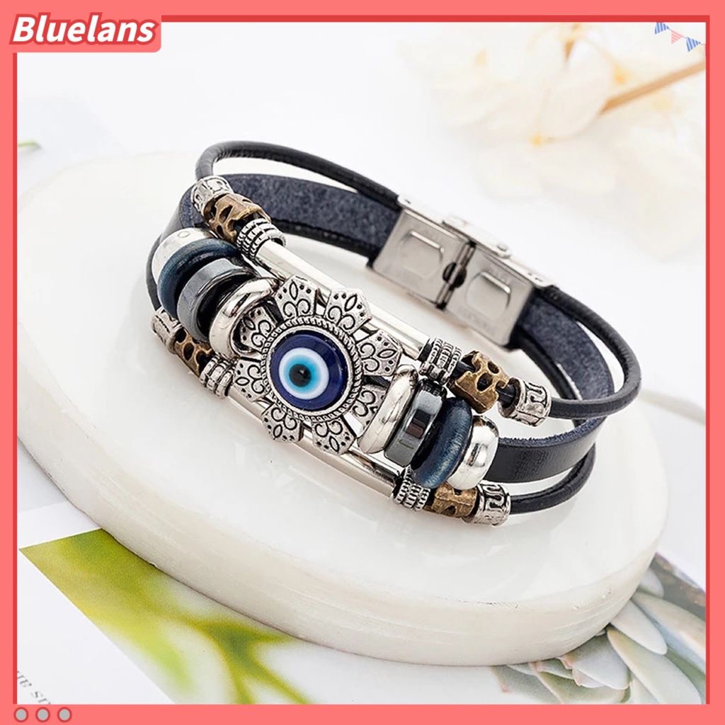 [BLS] Gelang Kulit Imitasi Bohemian Multilayer Beads Vintage Geometris Hias Hadiah Pria Wanita Turki Evil Eye Charm Bracelet Jewelry Untuk Kehidupan Sehari-Hari