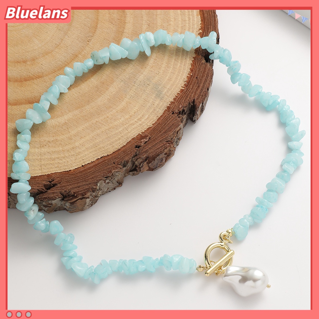 [BLS] Wanita Kalung Tidak Teratur Warna-Warni Batu Alam Manik-Manik Rantai Gaun Elegan Fashion Perhiasan Batu Kalung Mutiara Imitasi Klavikula Rantai Perhiasan Hadiah