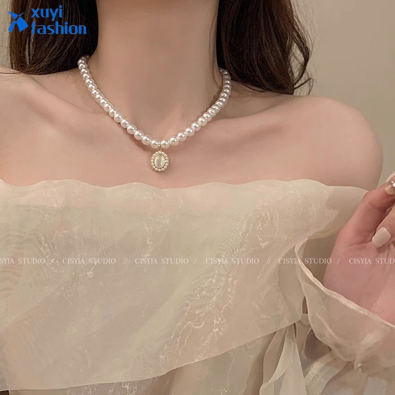 Kalung Mutiara Putih Korea Choker Batu Permata Liontin Kalung Untuk Wanita Fashion Perhiasan Aksesoris