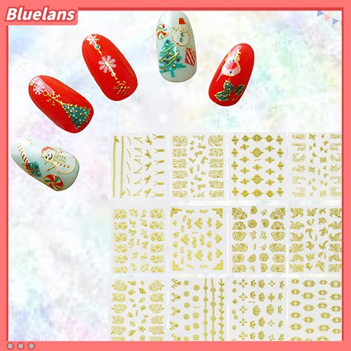 [BLM] 12lembar Natal Snowflake Zip 3D Decals Nail Art Tips Stiker DIY Manicure