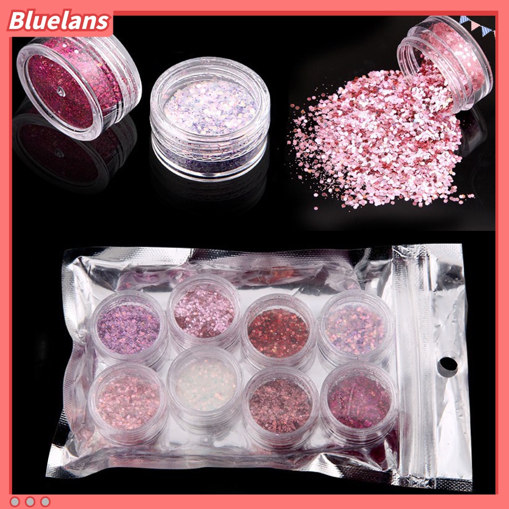 [BLM] 8kotak Kuku Laser Glitter Bubuk Pigmen Nail Art Decor DIY Gel Tips Aksesori