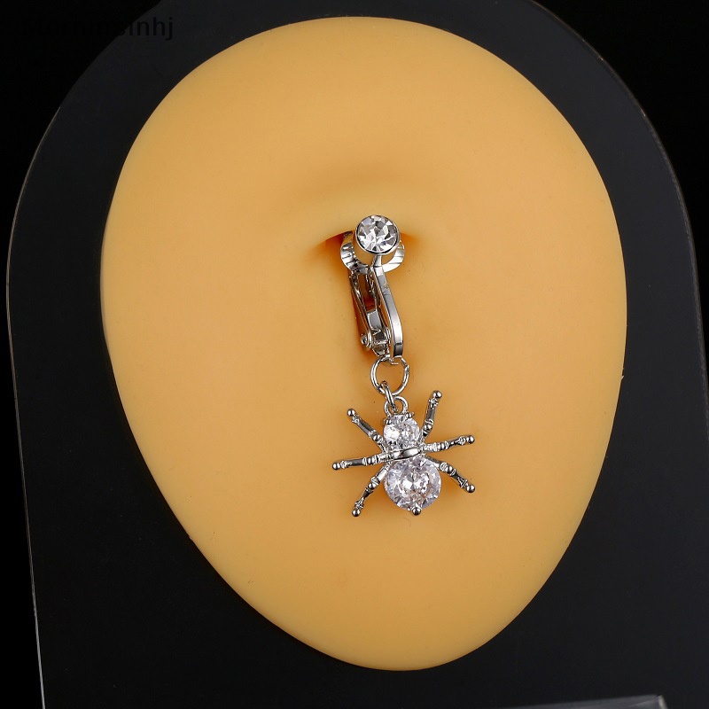 Mornin Sexy Belly Button Ring Free Punching Spider Cincin Pusar Palsu Tanpa Lubang Tembaga Hias Zircon Liontin Untuk Wanita Perhiasan Tubuh id