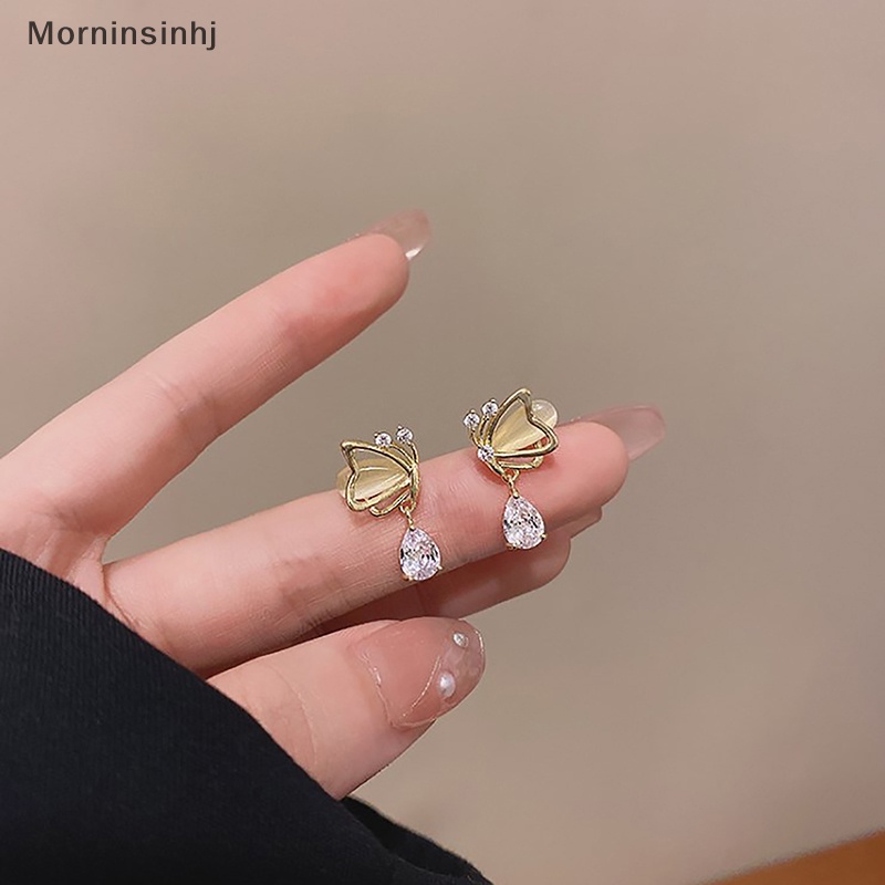 Mornin Desain Kreatif Kupu-Kupu Opal Stud Earrings Fashion Tetesan Air Zirkon Liontin Anting Untuk Wanita Hadiah Hari Valensi Romantis id