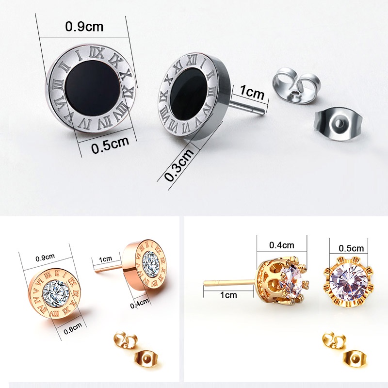 Fashion Baru Stainless Steel Acrylic Crystal Stud Earrings Untuk Pria,Vintage Angka Romawi Anting Perhiasan Hadiah Ulang Tahun