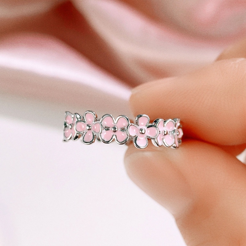 Wanita Temperamen Segar Kecil Warna Pink Bunga Cincin Tembaga Perhiasan Hadiah Ulang Tahun