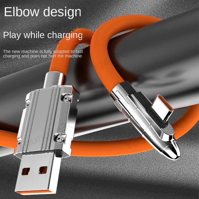 Luminous Elbow 120W Kabel Pengisian Super Cepat 6A Liquid Silicone Elbow Kabel Data USB A/C PD Flash Charging Cord Untuk ios Tipe C