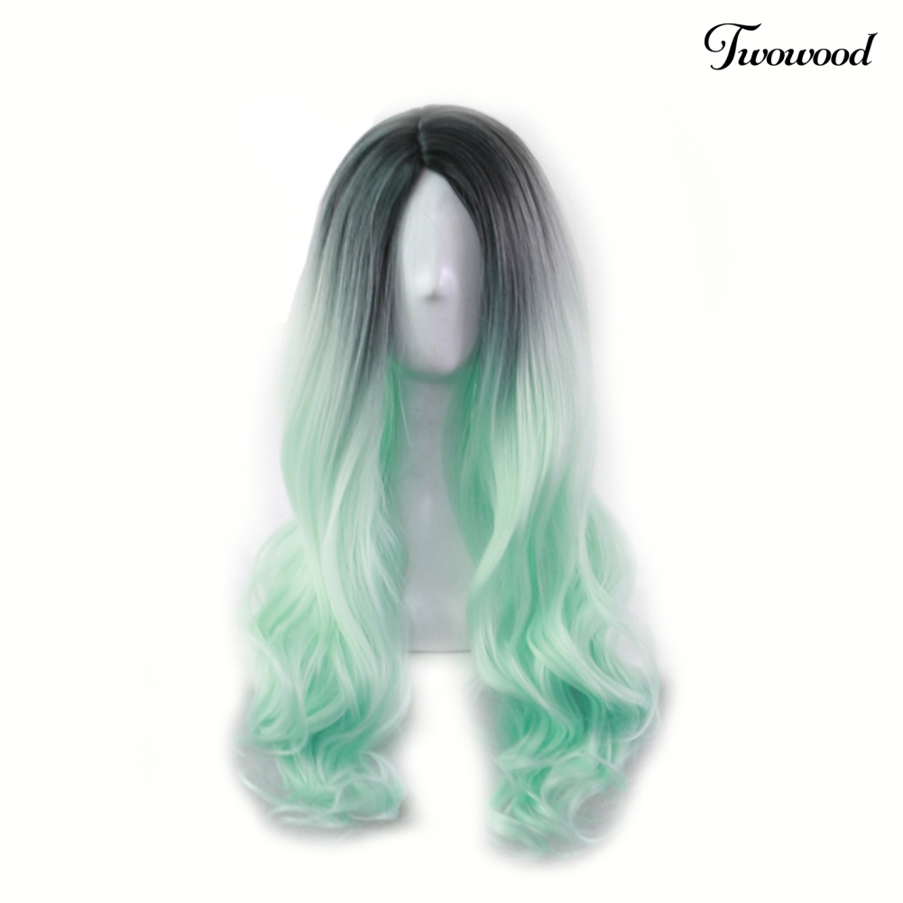 Twowood Charming Gradient Color Panjang Keriting Wanita Rambut Wig Dyed Sintetis Sopak