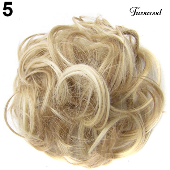 Twowood Wanita Wavy Curly Bun Sintetis Bud Hair Extension Rambut Berantakan Hairpieces