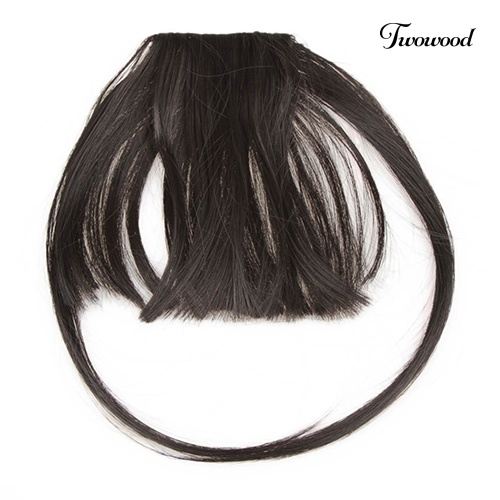 Twowood Pretty Women Girl Clip on Sisi Depan Lurus Fringe Poni Hair Piece Extension