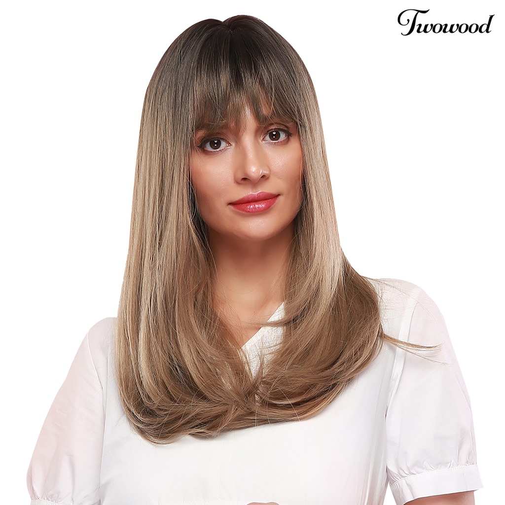 Twowood Fashion Wanita Golden Brown Sintetis Poni Panjang Wig Cosplay Pesta Sopak