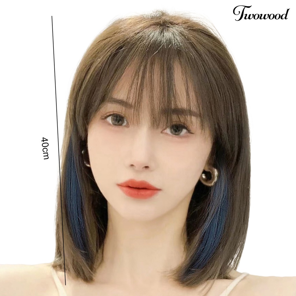 Twowood 1set Wanita Wig Berbulu Alami Tanpa Simpul Bernapas Rambut Styling Manusia Hidup Angka Delapan Poni Gantung Telinga Celup Wig Salon Pasokan