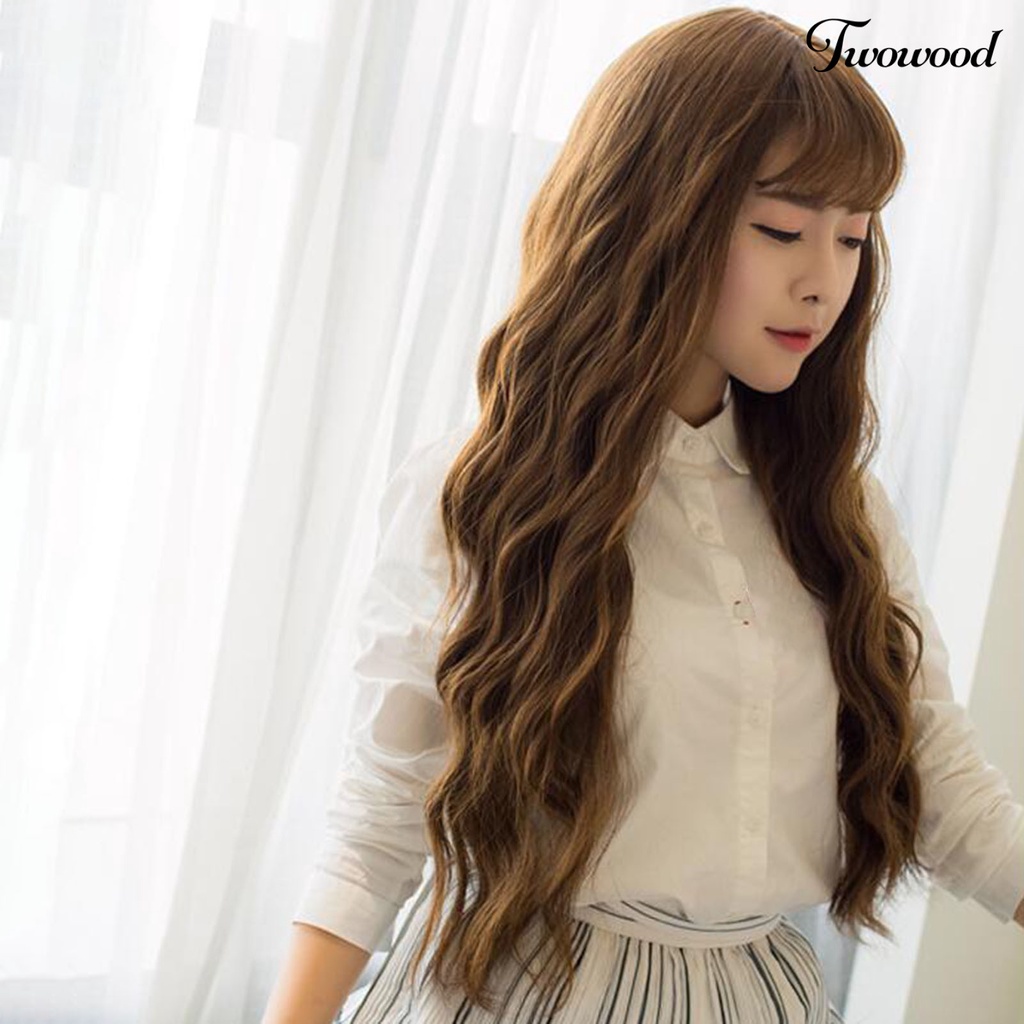 Twowood Wanita Wig Non-dropable Fluffy Bernapas Rambut Styling Alami Keriting Gelombang Besar Jagung Perm Matte Wig Dengan Poni Udara Digunakan Wanita