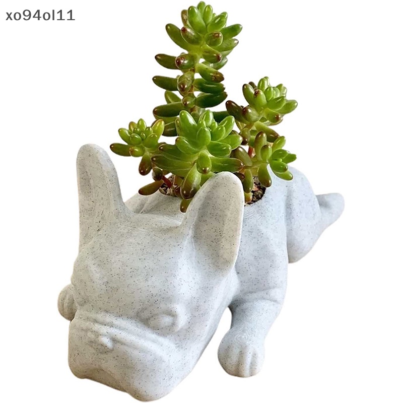 Xo French Bulldog Shape Resin er Pot Tanaman Desktop Untuk Rumah OL