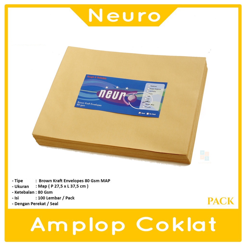 

NEURO - Amplop Coklat Ukuran Map ( 27,5 x 37,5 cm ) Seal - 1 Pack