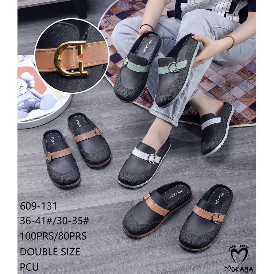 Sandal Slop Jelly Mules Wanita dan Anak Cewek Ban Motif Gesper D Super Keren Cantik Trendy Import Mokaya / Size 30-41 (609-131)