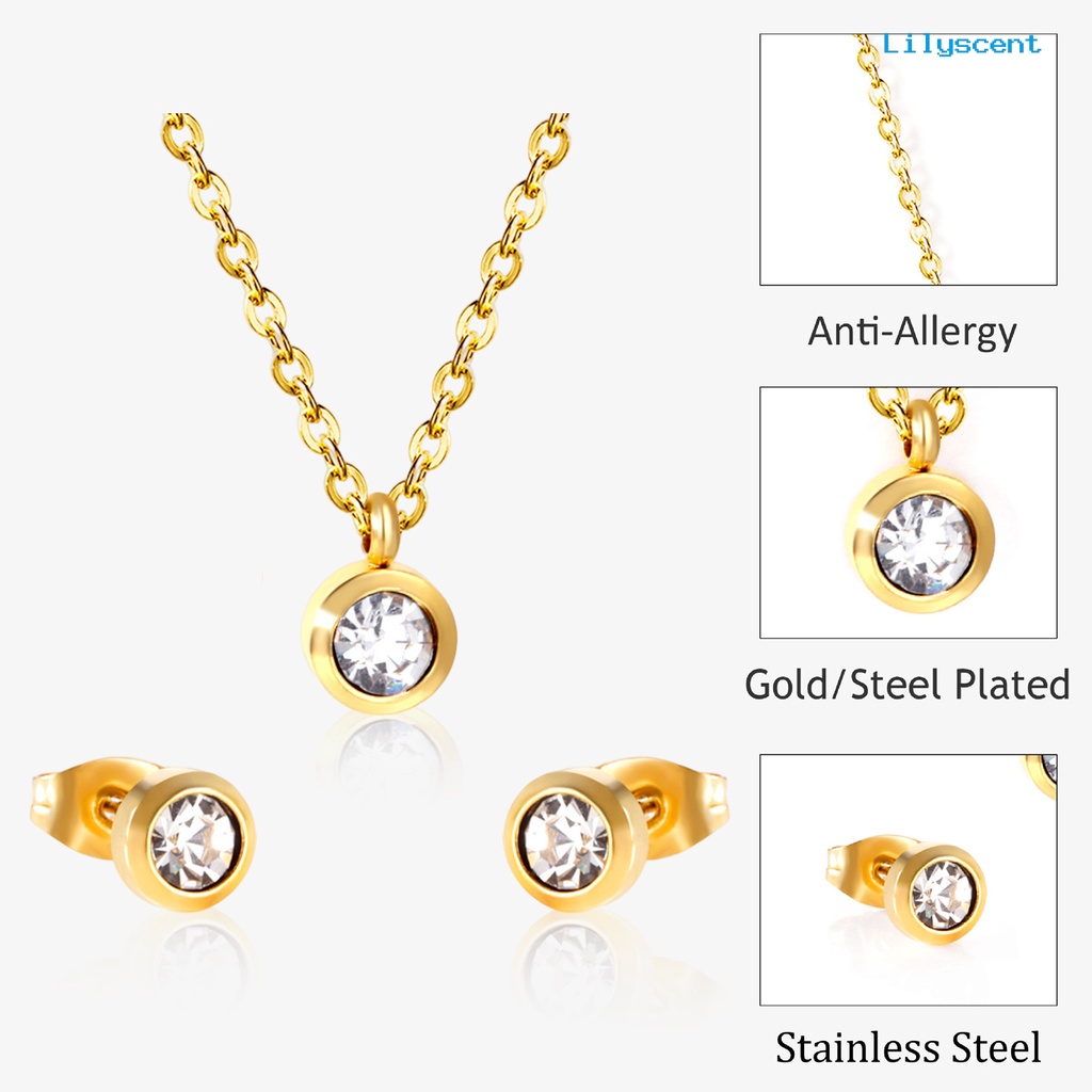 [LS]1 Set Kalung Anting Dengan Gaya Klasik Minimalis Liontin Bulat Set Perhiasan Untuk Wanita Kalung Dan Anting Kristal Imitasi