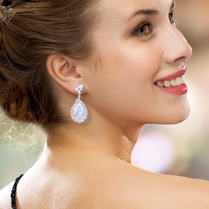 Set Perhiasan Pernikahan Pengantin Untuk Wanita Perak Pengantin Kristal Kalung Anting Set Berlian Imitasi Kalung Choker Prom Kostum Set Perhiasan Untuk Wanita Dan Perempuan