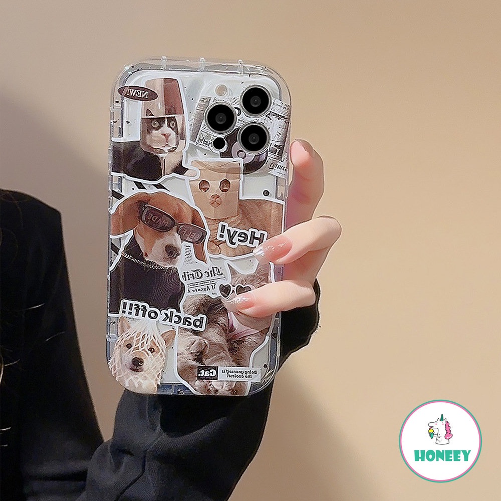 IPHONE Retro Lucu Musim Panas Kacamata Hitam Puppy Cat Casing Ponsel Jernih Untuk Iphone14 13 12 11 Pro Max14 Plus Airbag Casing Ponsel Lucu Soft Cover