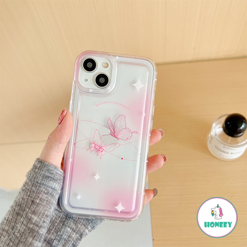 Sweet Pink Swoosh Butterfly Case Untuk iPhone 14 Pro Max13 12 11 Pro Max XR XS 7 8plus Bintang Bening Anti-Shock Penutup Belakang