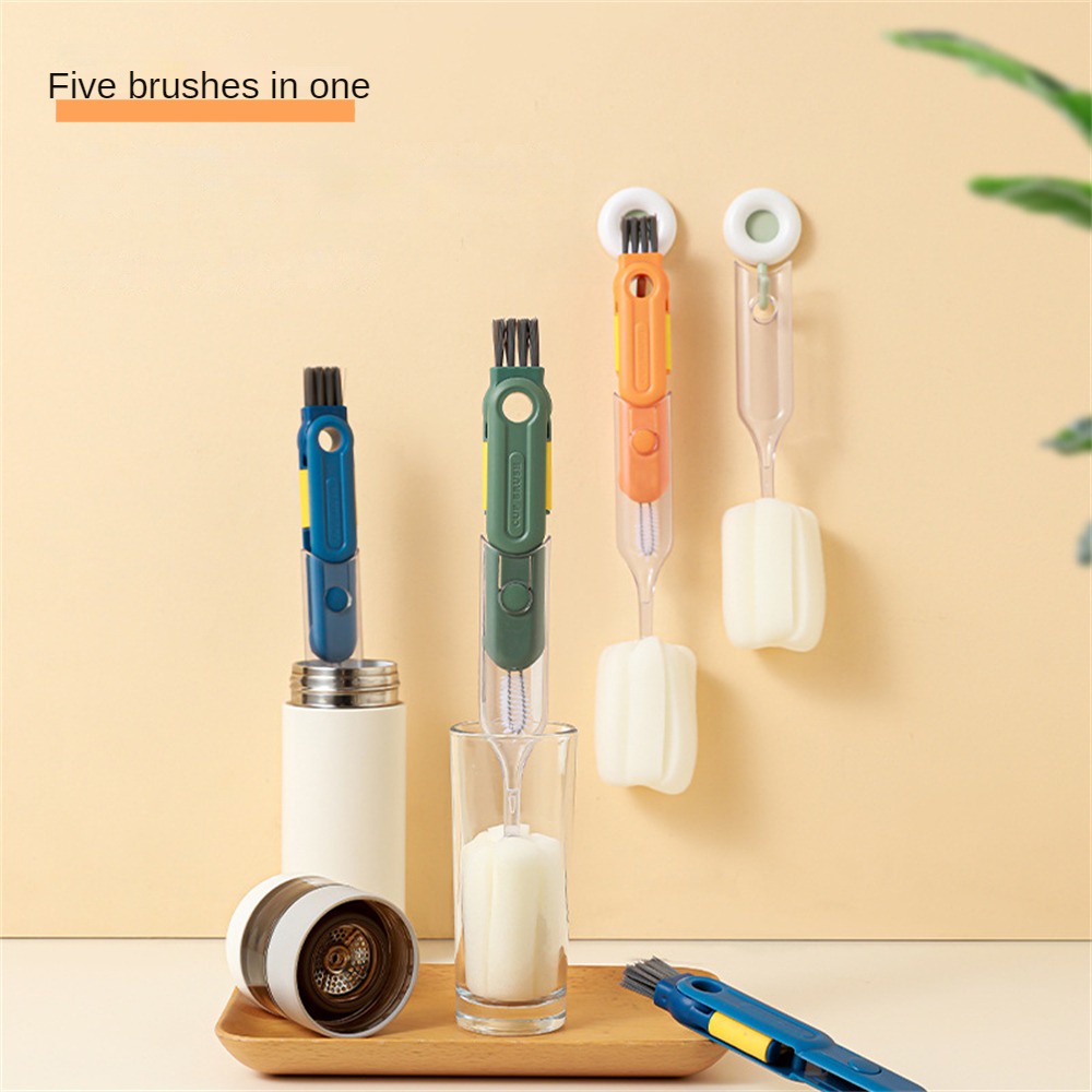 Brush 5 In 1 Sikat Cangkir Celah Kombinasi Sikat Dekontaminasi Pegangan Panjang Penutup Cangkir Celah Alur Multi-fungsi Sikat Pembersih Cangkir Alat Bersih