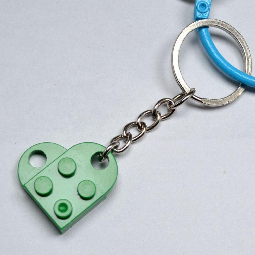 QUINTON Cinta Hati Bata Gantungan Kunci Lucu 1pasang Untuk Pasangan Persahabatan Liontin Hadiah Ulang Tahun Gantungan Kunci Mobil Fashion Perhiasan Ornamen Blok Bangunan Kunci Gesper