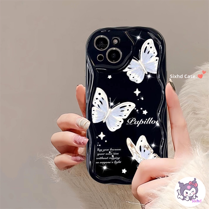 Oppo A78 A16 A15 A17 A57 A54 A17K A76 A77s A95 A74 A53 A33 A32 A5s A3s A9 A7 A5 A12 A96 A94 A93 A11K Fashion Love Kupu Couple 3D Pinggiran Melengkung Gelombang Glossy Phone Case Soft Cover