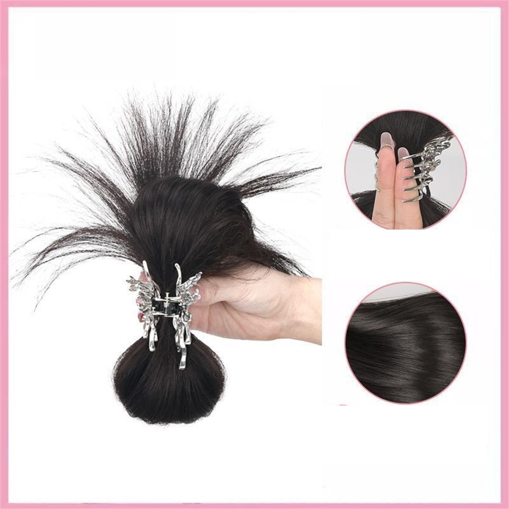 Y2k Wig Shuttlecock Sanggul Rambut Ponytail Tinggi Gaya Malas Dengan Klip Rambut Untuk Wanita Hair Fashhion 20cm