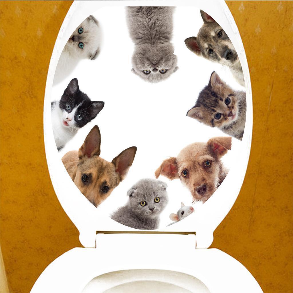Huit Kreatif 3D Toilet Stiker Kamar Mandi Hias Decals Kucing Anjing