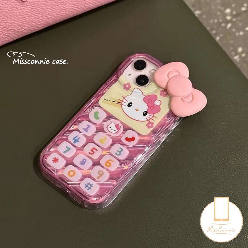 IPHONE Casing Tombol Ponsel Hello Kitty Retro Lucu Kompatibel Untuk Iphone11 12 13 14 Pro Max7 8 6 6S Plus XR X XS MAX SE 2020kartu Laser Kreatif 3D Stereo Pola Korgasi Soft Cover