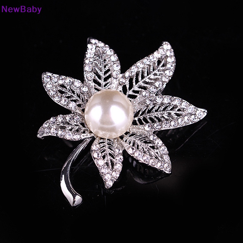 Newbaby Bros Bunga Maple Leaf Pearl Brooch Pin Untuk Wanita Buket Sweater Syal Pakaian Korsase Perhiasan Hadiah ID