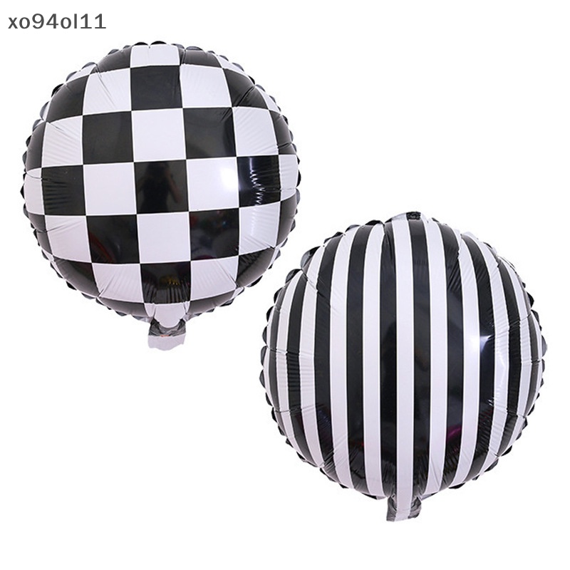 Xo 6pcs 18inch Hitam Putih Balap Mobil Balon Foil Acara Olahraga Balon Bulat OL