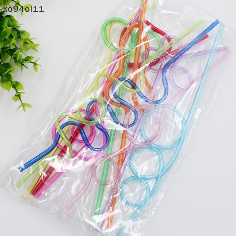 Xo 10pcs Sedotan Lengkung Warna-Warni Sedotan Berbentuk Hewan Peliharaan Crazy Curly Plastik Untuk Pesta Bar OL